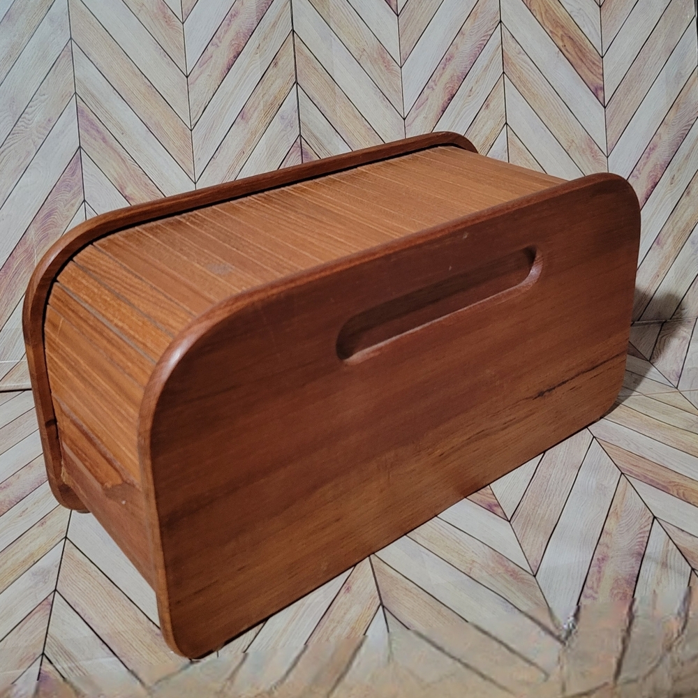 EIN Roll Top Storage Box / Organizer Teak Storage Box, MCM, Mid Century Modern